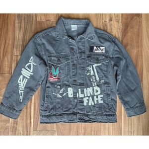 Zara Anime Denim Jacket Black My Hero Academia Midoriya Patch Blind Fate Size 9